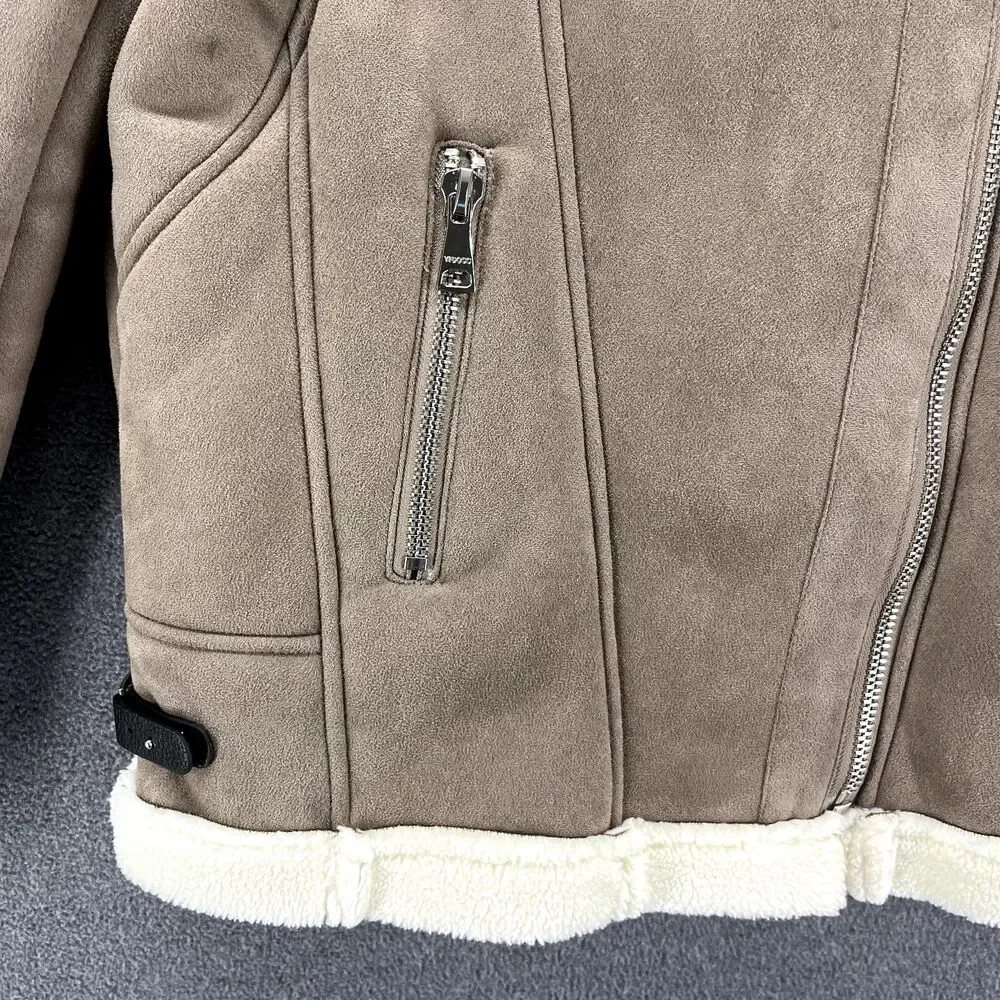 DRIFTWOOD Jacket womens Small faux suede beige embroidered sleeves Fleece lined - Picture 9 of 16